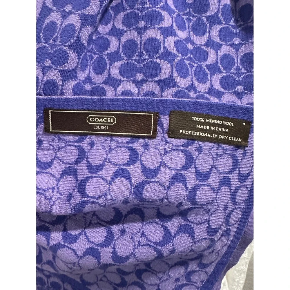 Coach Purple & Lavender Signature C Monogram 100% Merino Wool Knit Scarf